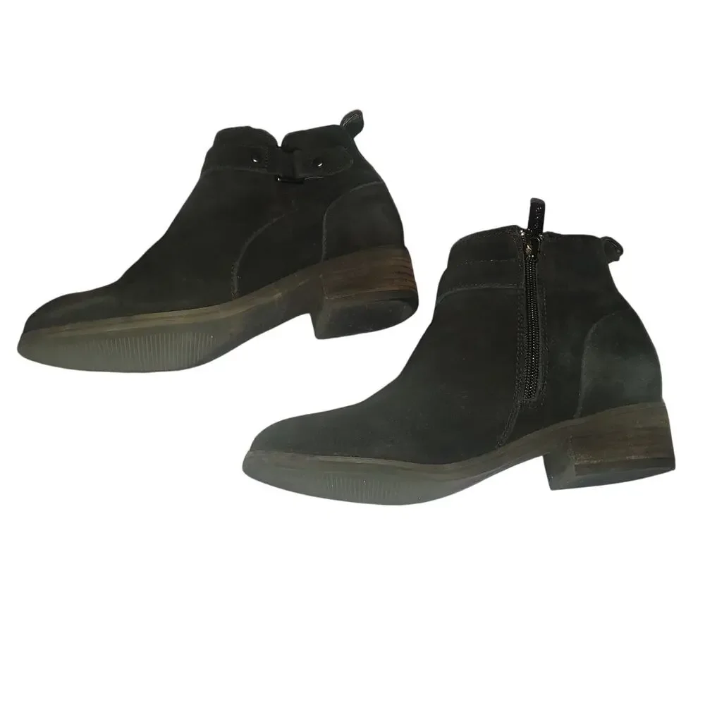 Blondo Size 7 Luca Waterproof Black Suede Leather Harness Strap Booties Biker
